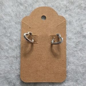 Silver Tone Heart Huggie Earrings 12mm